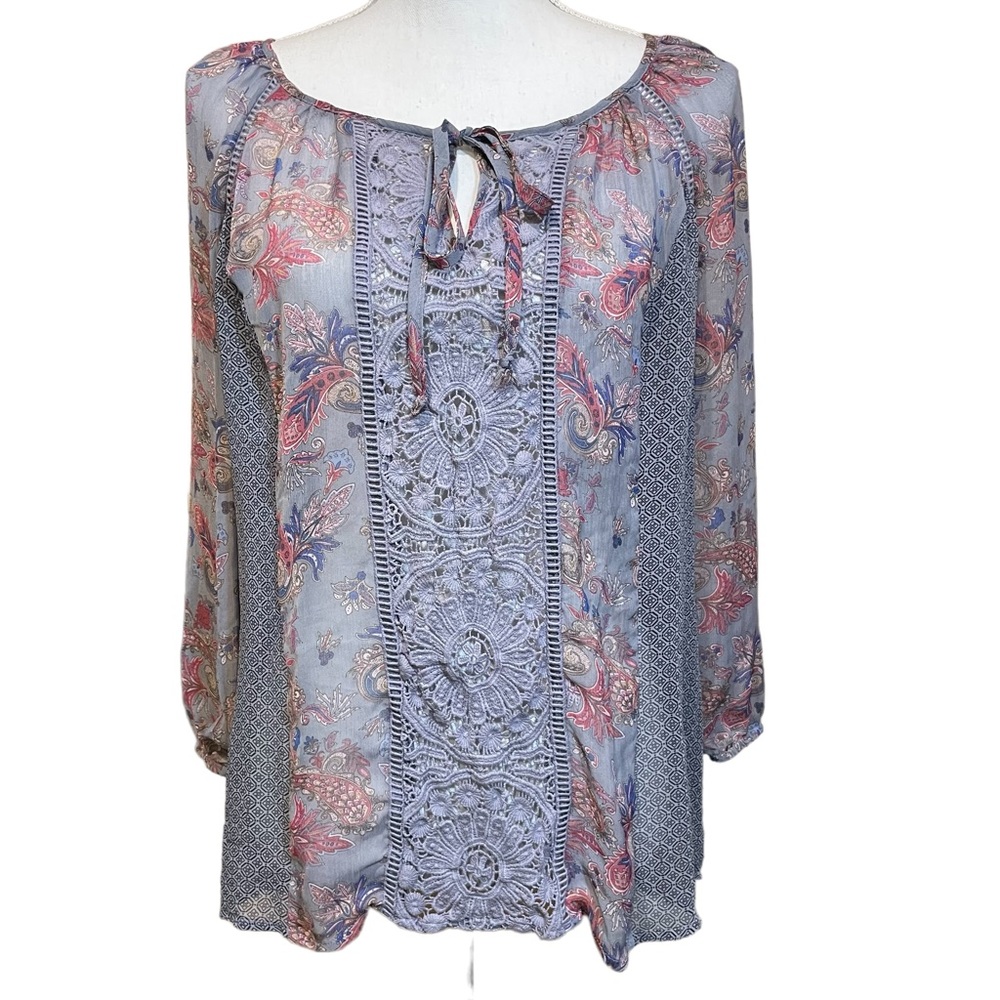 Cynthia Rowley Boho Floral Blue Peasant Blouse.  Size S